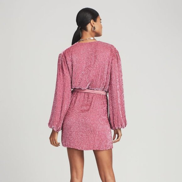 NEW retrofete Gabrielle Robe Dress in Dusty Rose sequin long sleeve mini - Picture 8 of 8